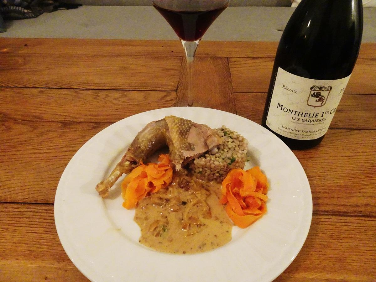 Monthélie 1er cru ŒnoSkol Bourgogne pintade